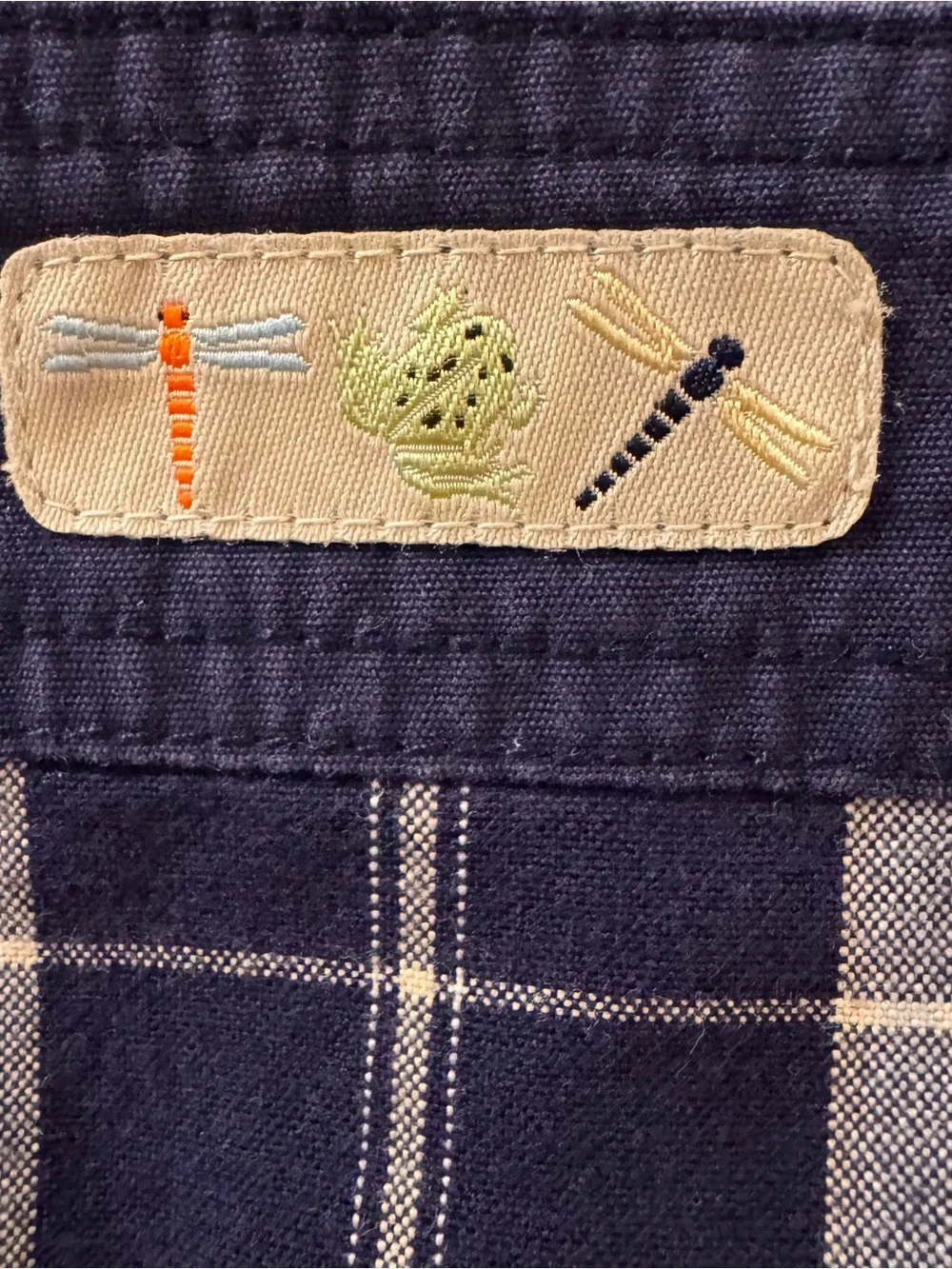 Gymboree Lawn Party Navy Plaid dragonfly frog baby Short Overalls 3-6 months